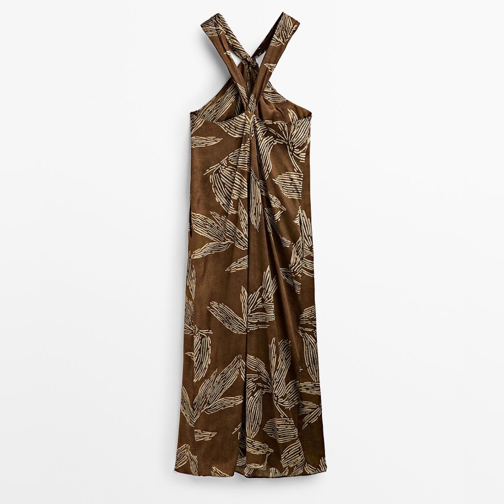 Massimo Dutti Brown Leaf Print Dress